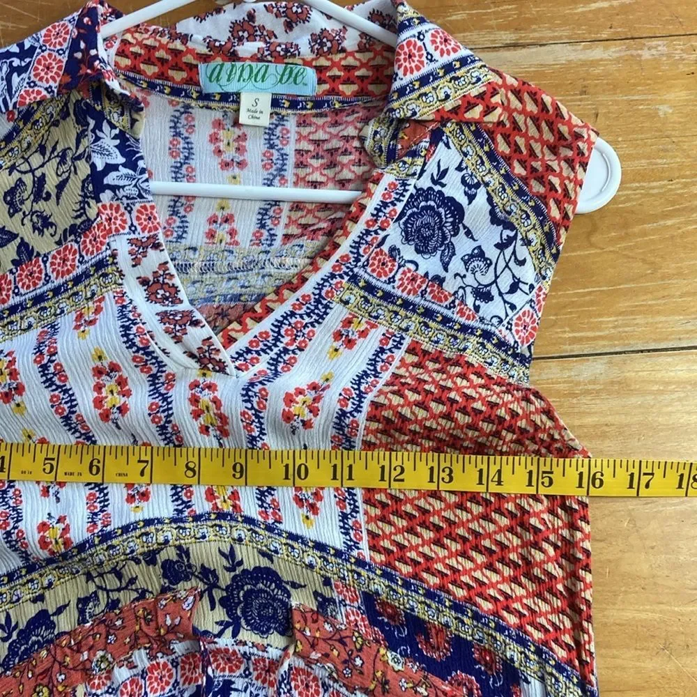 Dina Be Handkerchief Hem Floral Collared V-neck Sleeveless Drawstring Dress S - Picture 9 of 9